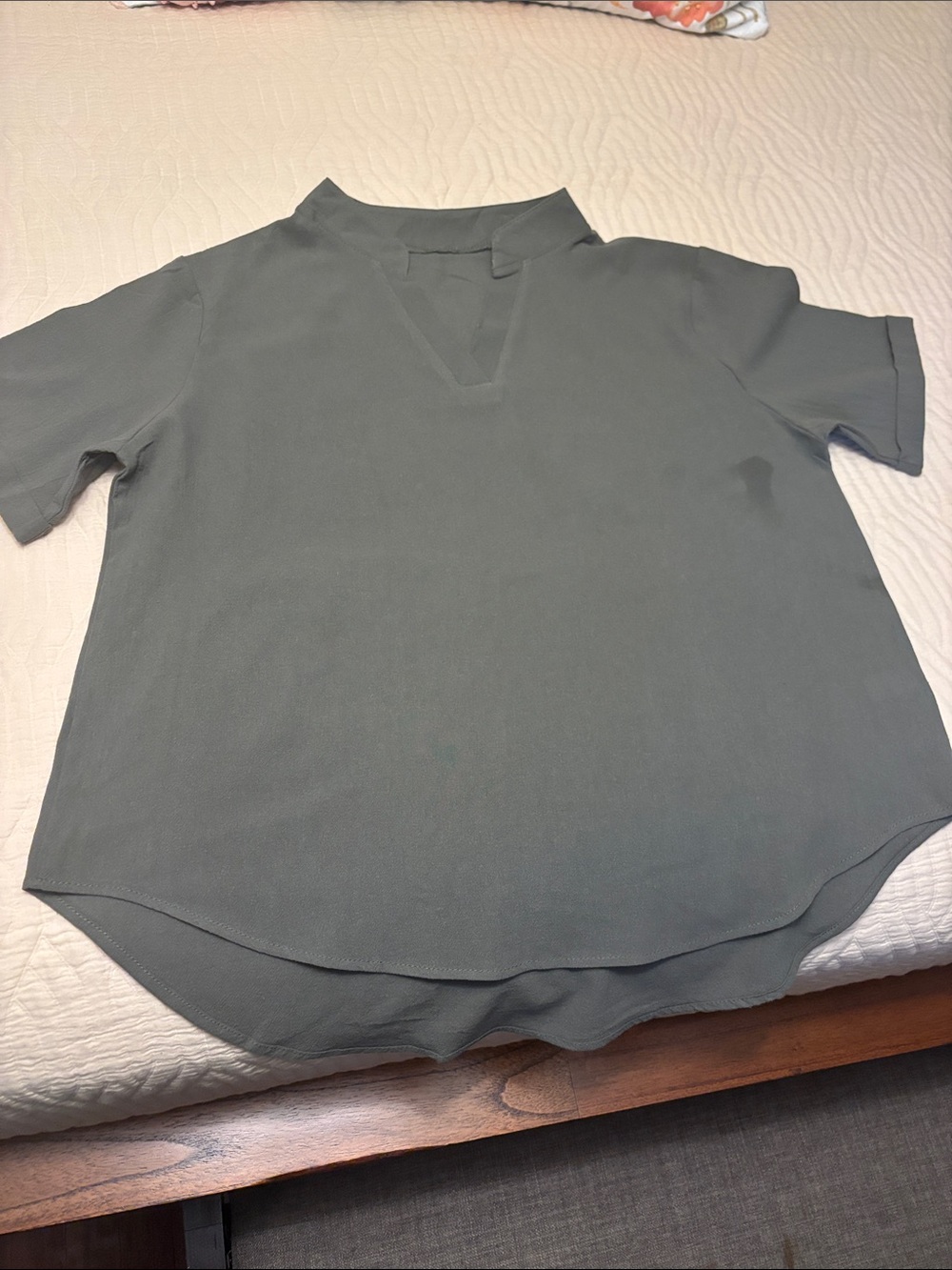Notched Collar Short Sleeve Blouse in Sage
